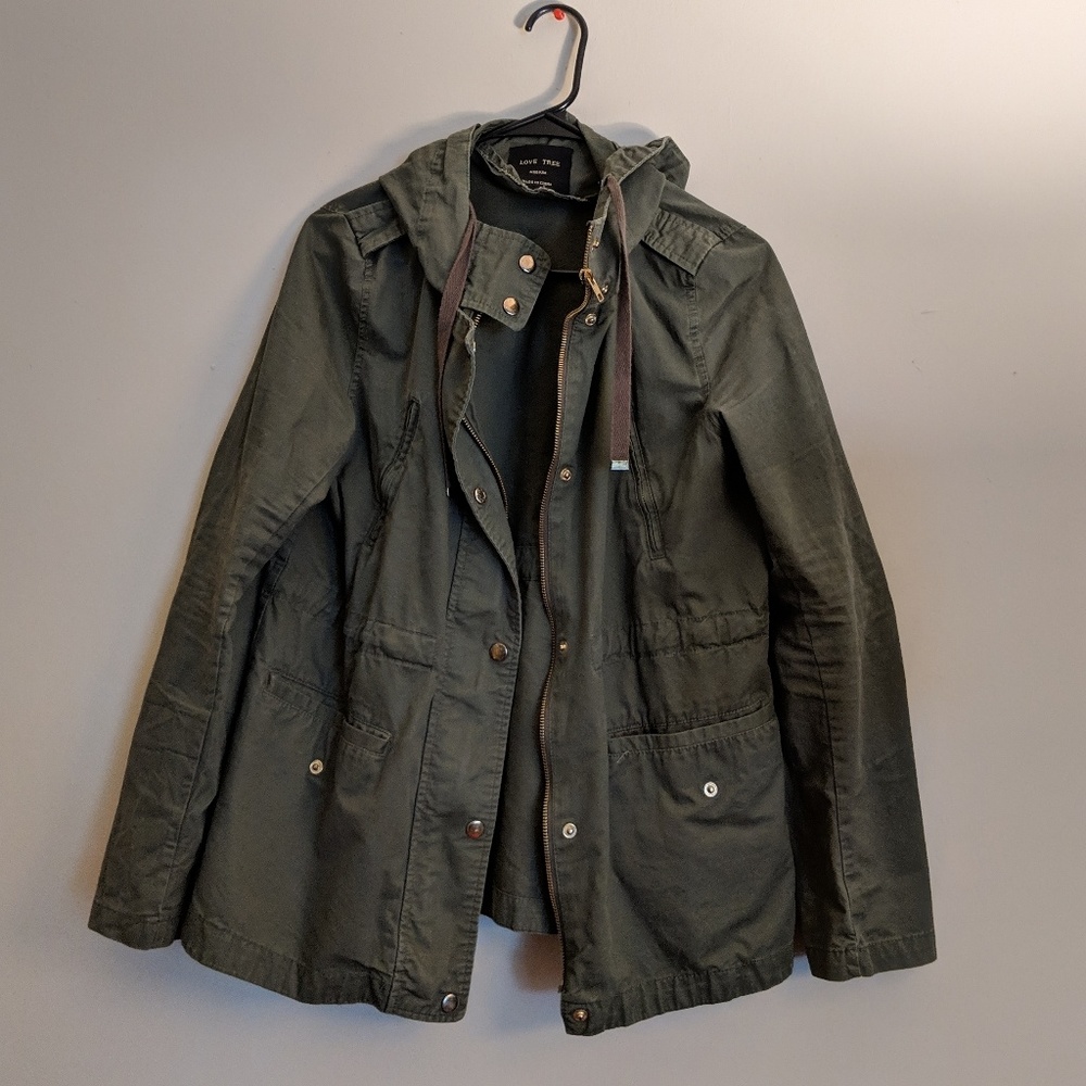 Moss Green Love Tree Light Jacket with hoodie